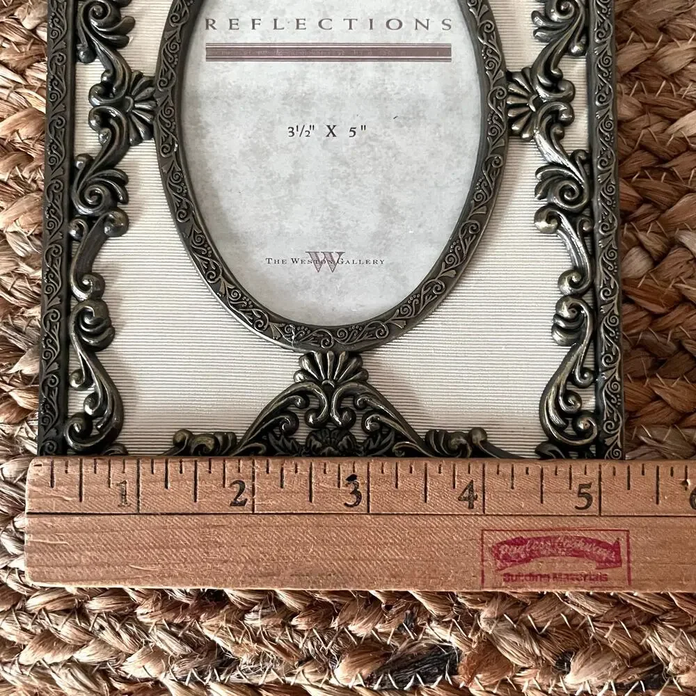Vintage Antique Brass Tone Textured Fabric Filigree Ornate Oval Weston Gallery